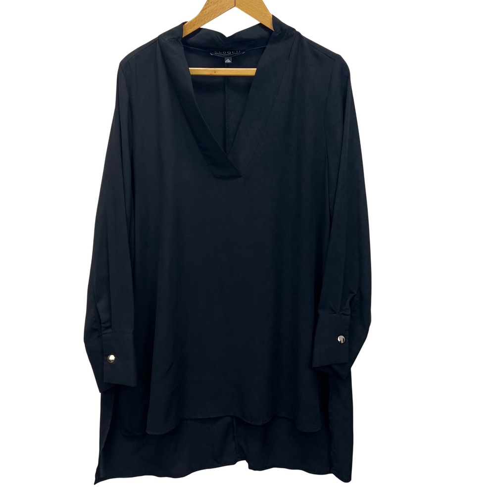 Eloquii‎ Black V Neck Long Sleeve High Low Tunic Top Women's Size 14 Semi Sheer